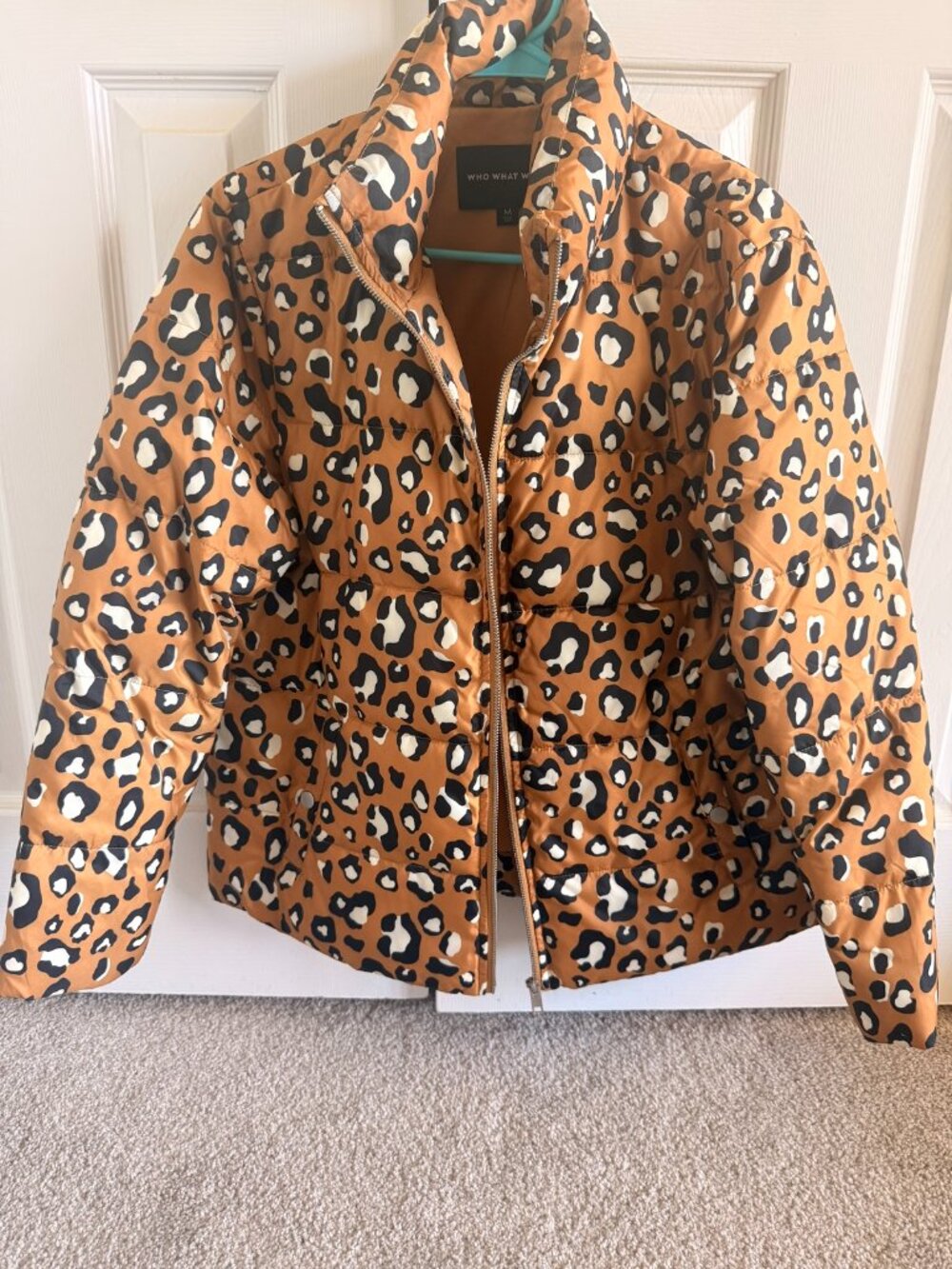 Who What Wear Leopard Print Puffer Jacket — Size M